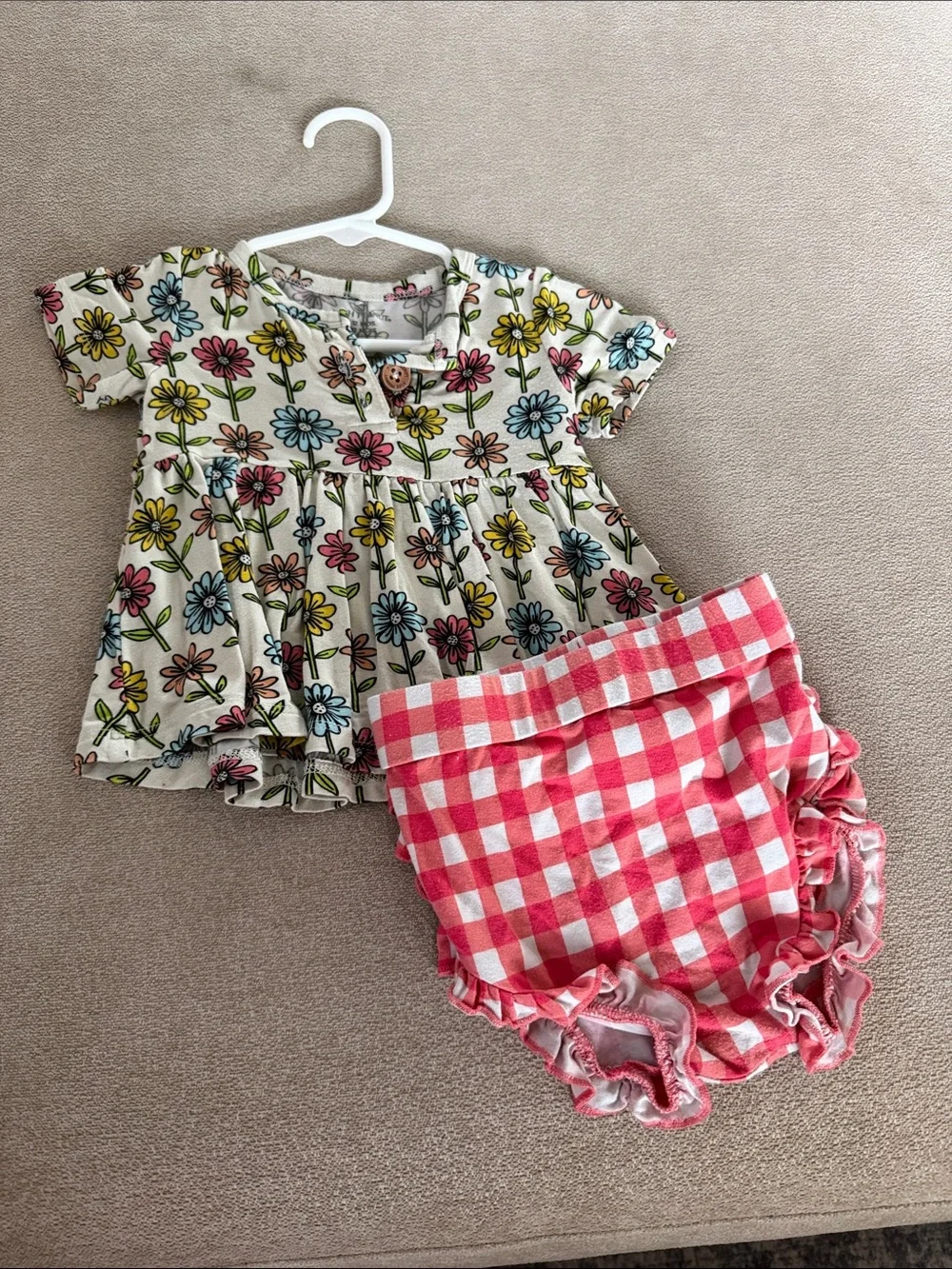 Posh peanut Floral Cotton Baby Top with Pink Gingham Bloomers